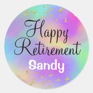 Färgglad Lycklig Pension Unicorn Guld Glitter Runt Klistermärke