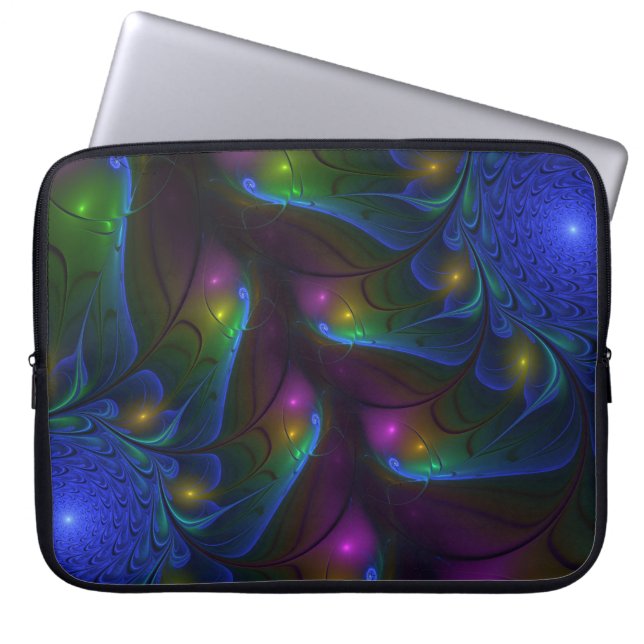 Färgglad Lysande Abstrakt Modern Fraktal Konst Laptop Fodral (Framsidan)