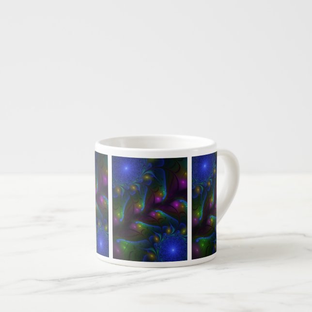 Färgglad Lysande Abstrakt Modern Trippig Fraktal Espressomugg (Framsida höger)