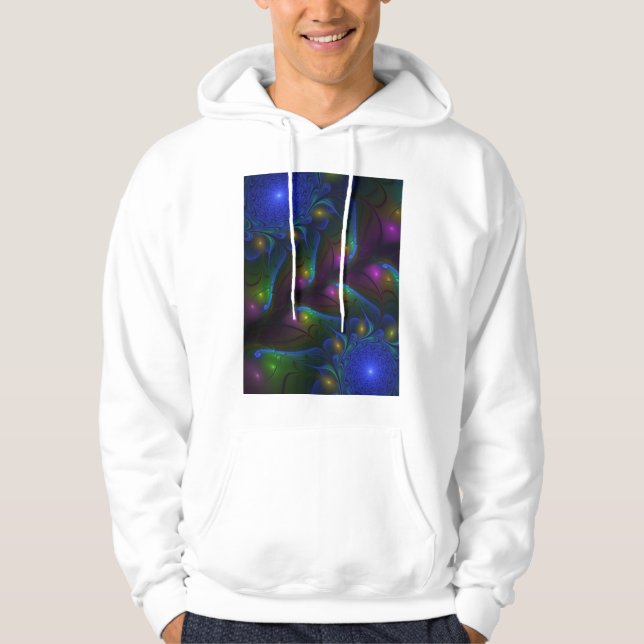 Färgglad Lysande Abstrakt Modern Trippig Fraktal Hoodie (Framsida)