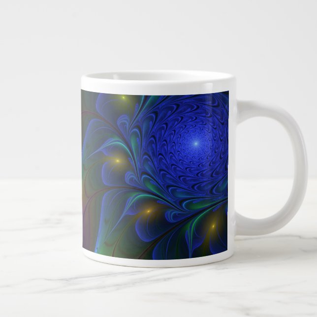 Färgglad Lysande Abstrakt Modern Trippig Fraktal Jumbo Mugg (Höger)