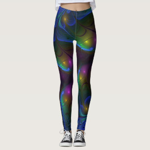 Färgglad Lysande Abstrakt Modern Trippig Fraktal Leggings