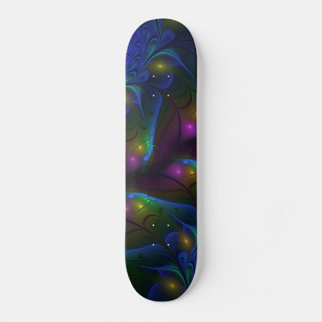 Färgglad Lysande Abstrakt Modern Trippig Fraktal Mini Skateboard Bräda 18,5 Cm (Framsida)
