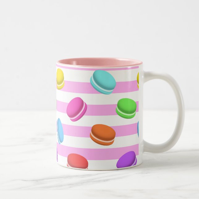 Färgglad Macaron Fransk Bakverk Rosa Randig Två-Tonad Mugg (Höger)
