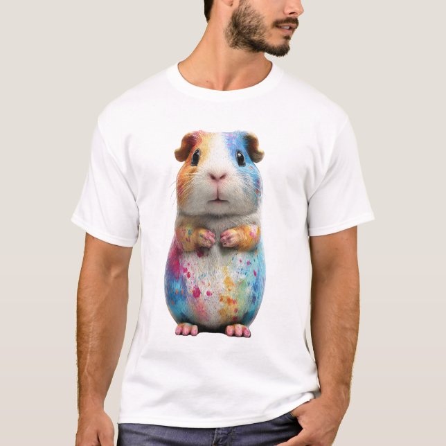 Färgglad Målarstänk Marsvin Män T Shirt (Framsida)