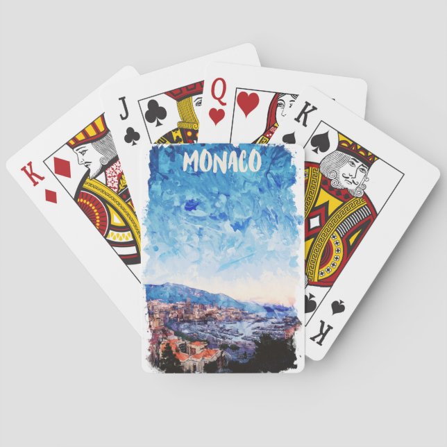 Färgglad målning av Franska Rivieran i Monaco Casinokort (Baksidan)