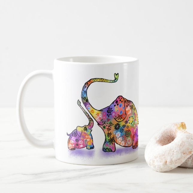 Färgglad mamma och baby elefant-mugg kaffemugg (Med munk)
