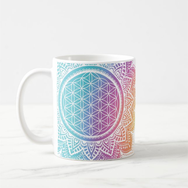 Färgglad mandala Livets blomma pastell Kaffemugg (Vänster)
