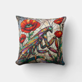 Färgglad Mantis Glasmålning Vallmo Steampunk  Kudde