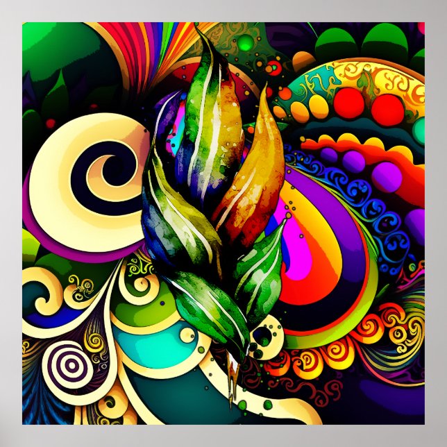 Färgglad Mardi Gras Abstrakt Konst Nola Firande Poster (Framsidan)