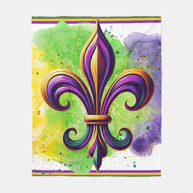 Färgglad Mardi Gras Fleur de lis Fleecefilt (Framsidan)