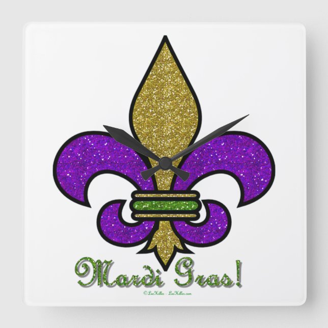 Färgglad Mardi Gras Fleur De Lis Fyrkantig Klocka (Framsida)