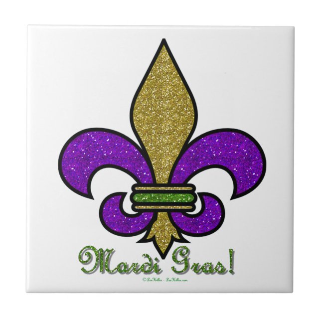 Färgglad Mardi Gras Fleur De Lis Kakelplatta (Framsidan)