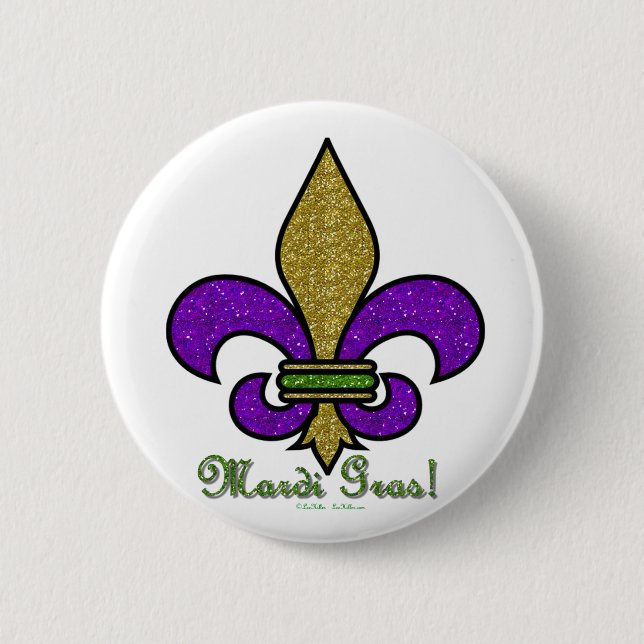 Färgglad Mardi Gras Fleur De Lis Knapp (Framsida)