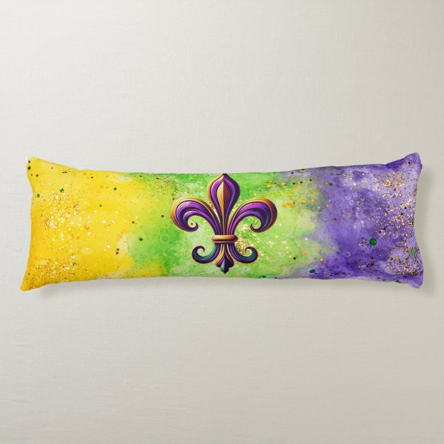 Färgglad Mardi Gras Fleur de lis Kroppskudde (Framsidan)