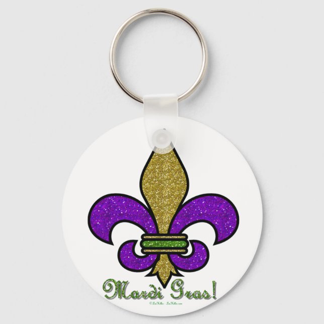 Färgglad Mardi Gras Fleur De Lis Nyckelring (Framsida)