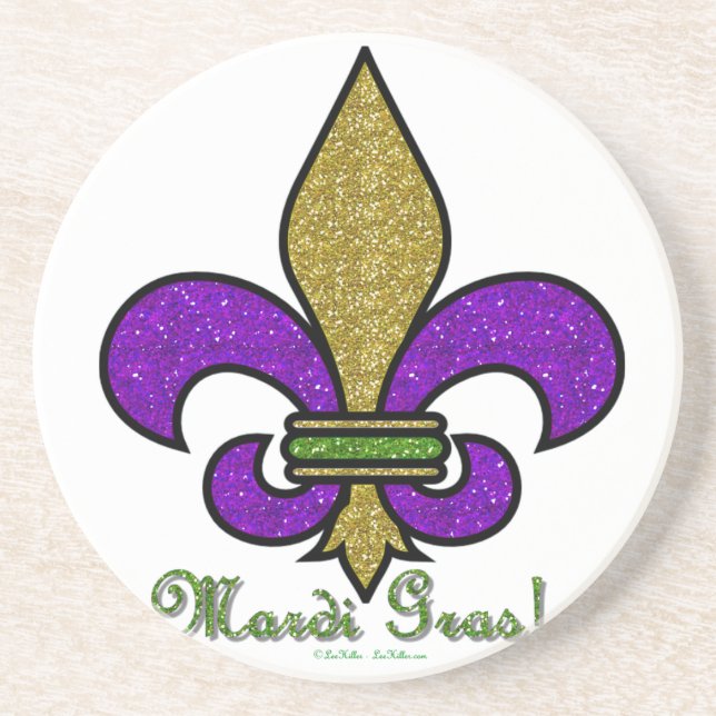 Färgglad Mardi Gras Fleur De Lis Underlägg Sandsten (Framsidan)