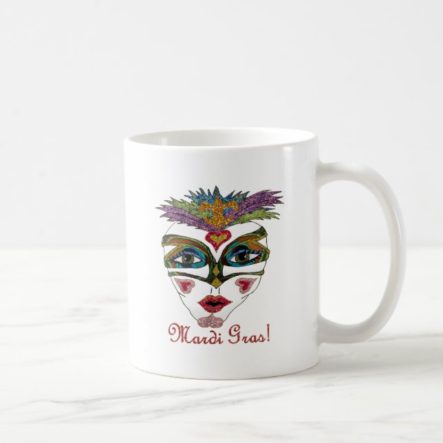 Färgglad Mardi Gras Glitter Fjädermask Kaffemugg (Höger)