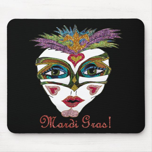 Färgglad Mardi Gras Glitter Fjädermask Musmatta (Framsidan)