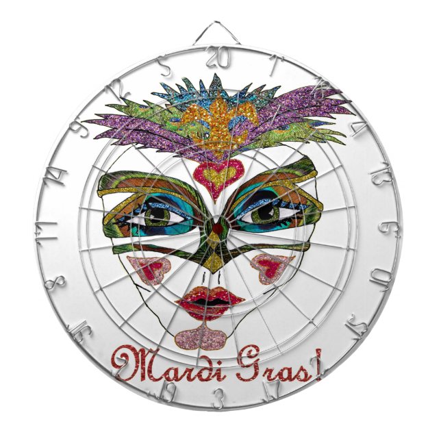 Färgglad Mardi Gras Glitter Fjädermask Piltavla (Framsidan)