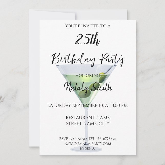 Färgglad martini cocktail inbjudningar (Framsida)