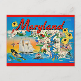 Färgglad Maryland-karta vykort