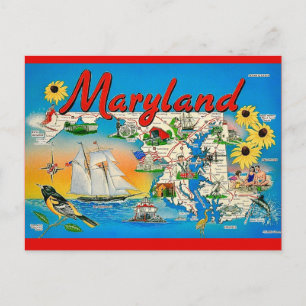 Färgglad Maryland-karta vykort