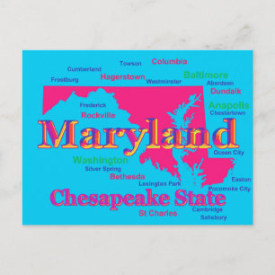 Färgglad Maryland State stolthet karta silhuett Vykort