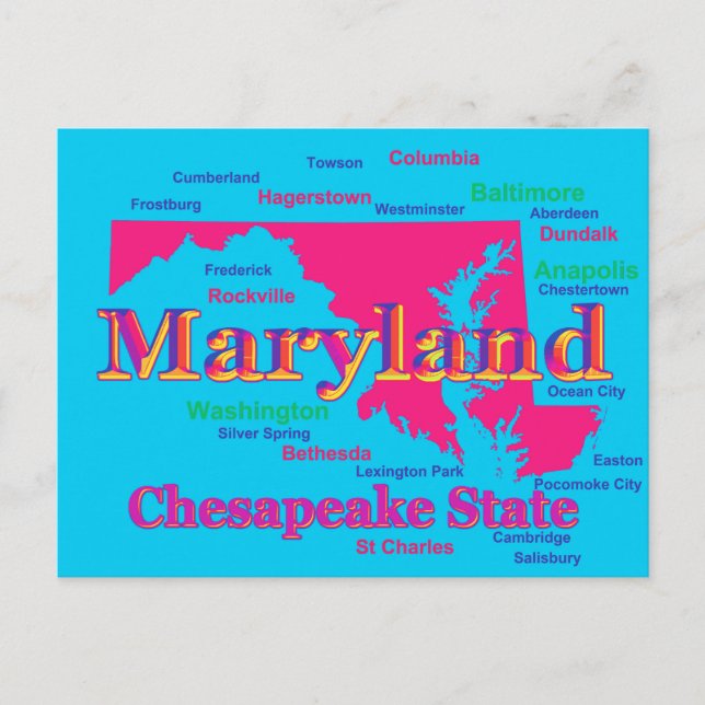 Färgglad Maryland State stolthet karta silhuett Vykort (Framsida)