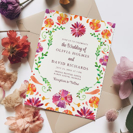 Färgglad mexikansk blommig fiesta bröllopsinbjudan inbjudningar