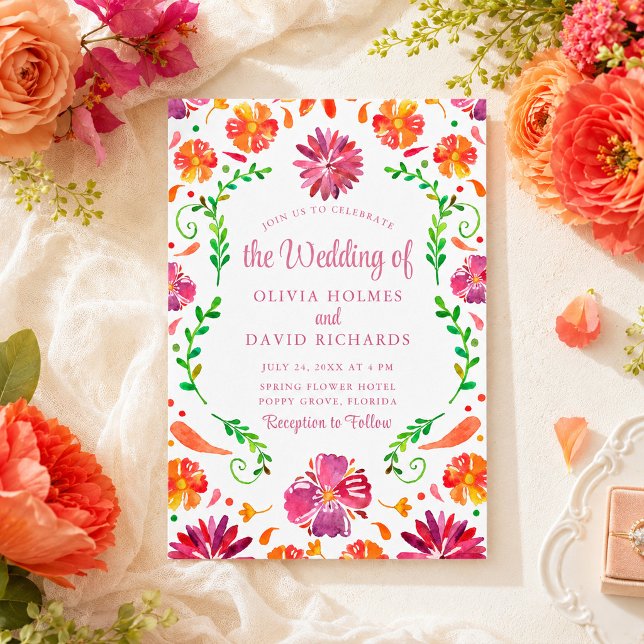 Färgglad mexikansk blomsterbröllopsinbjudan inbjudningar (Colorful Fiesta Mexicana Floral Wedding Invite)