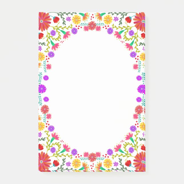 Färgglad mexikansk blomsterfest ram post-it block (Framsida)