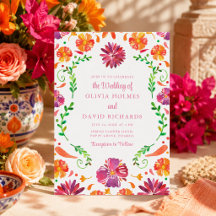 Färgglad mexikansk blomsterfiesta bröllopsinbjudan