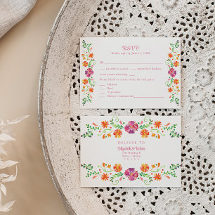 Färgglad mexikansk blomsterfirande bröllops-svarsk tack kort