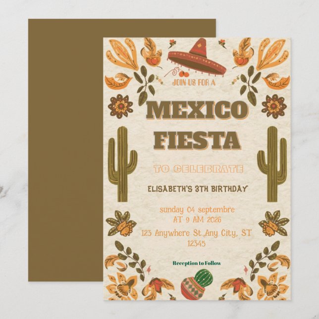 Färgglad mexikansk fiesta födelsedagsinbjudan inbjudningar (Fram/baksida)