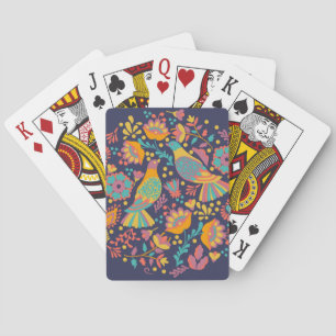 Färgglad mexikansk folkkonst Fåglar och blommor Bl Casinokort