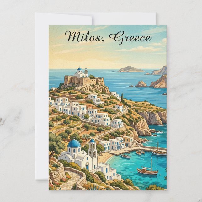 Färgglad Milos Grekland Egeiska havet Resa Kort (Framsida)