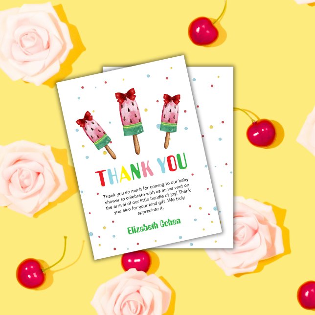 Färgglad modern färdig att explodera Glass Baby Sh Tack Kort (Colorful modern Ready To Pop Ice Cream Baby Shower Thank You Card)