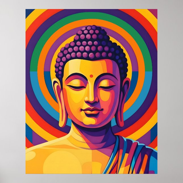 Färgglad Modern Konst | Mediterande Buddha Porträt Poster (Framsidan)