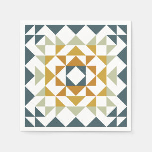 Färgglad Modernt Quiltblock Teal Geometrisk Konst Pappersservett