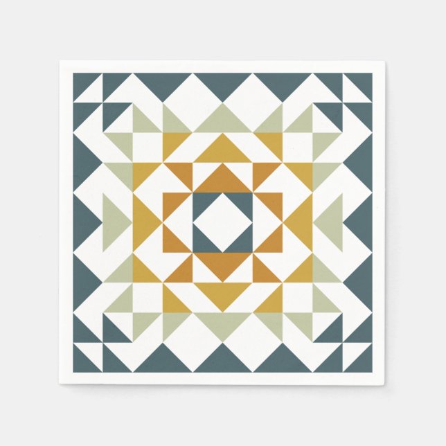 Färgglad Modernt Quiltblock Teal Geometrisk Konst Pappersservett (Framsidan)
