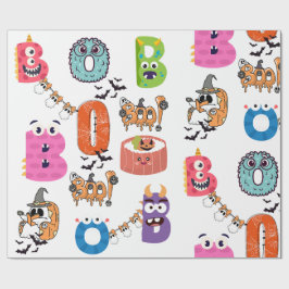 Färgglad monster “BOO” Halloween-serieteckning Presentpapper