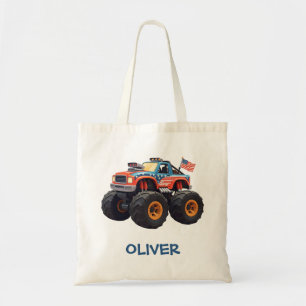 Färgglad monstertruck med amerikansk flagga tygkasse