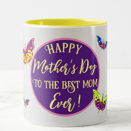 Färgglad Mors dag Bästa mamma någonsin Fjäril Två-Tonad Mugg
