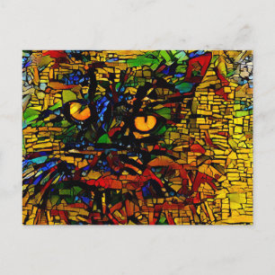 Färgglad Mosaic Katt Konst Tryck Vykort
