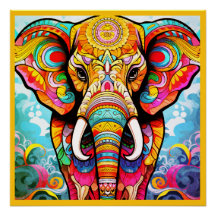Färgglad mosaik elefant på en blank väggposter