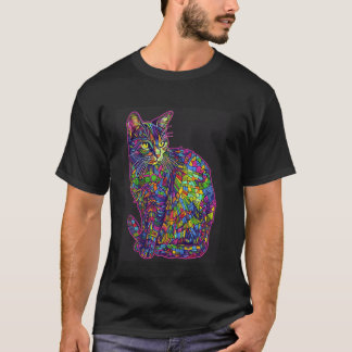 Färgglad mosaik kattkonst för kattälskare t shirt