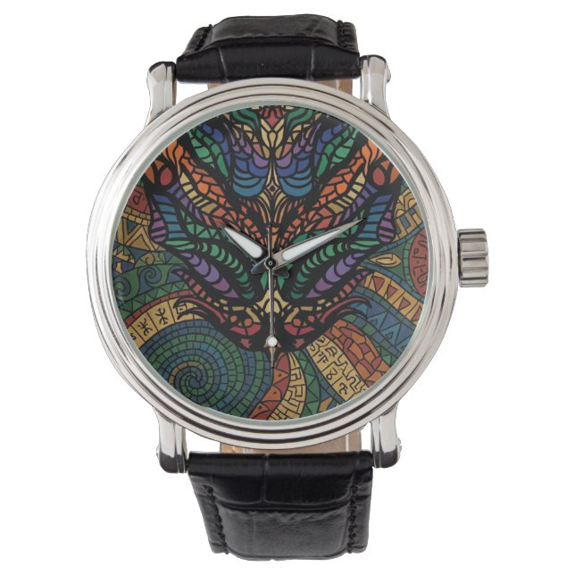 Färgglad mosaikdrake konstarmbandsur armbandsur (Framsida)