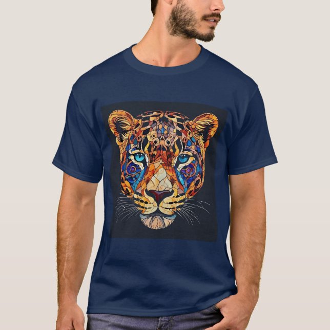 Färgglad mosaikkonst av ett leopardhuvud t shirt (Framsida)