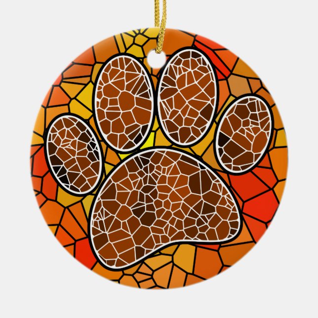 Färgglad mosaikkonst hund tassavtryck julgransprydnad keramik (Framsidan)